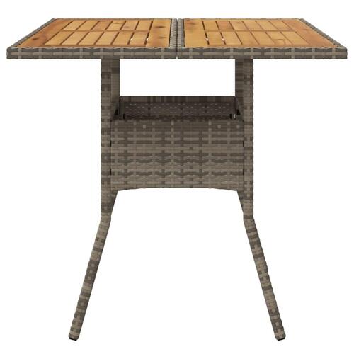 Havebord med akacietop 80x80x75 cm polyrattan grå