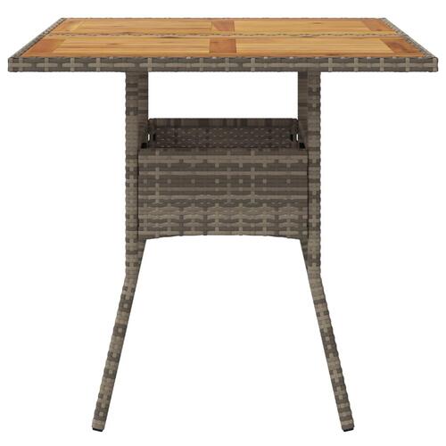 Havebord med akacietop 80x80x75 cm polyrattan grå