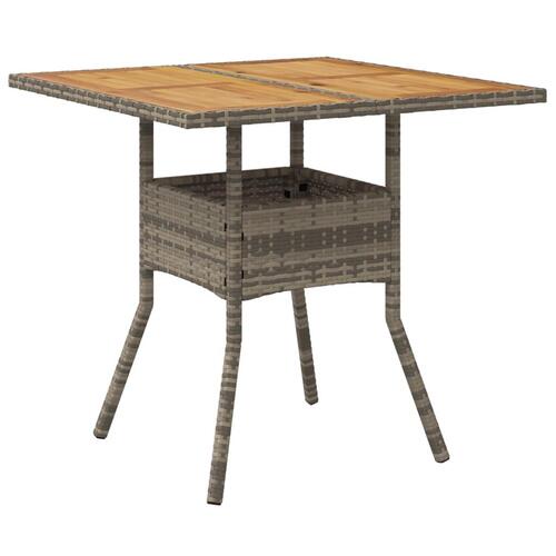 Havebord med akacietop 80x80x75 cm polyrattan grå