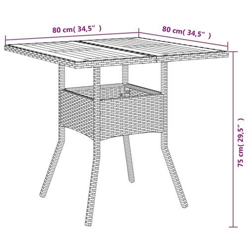 Havebord med akacietop 80x80x75 cm polyrattan grå