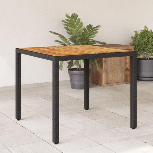 Havebord med akacietop 90x90x75 cm polyrattan sort