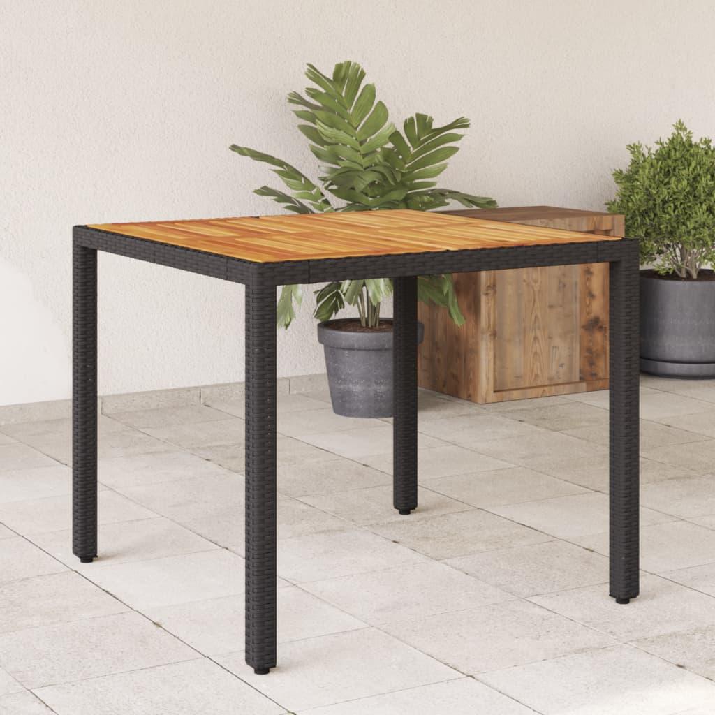 Havebord med akacietop 90x90x75 cm polyrattan sort