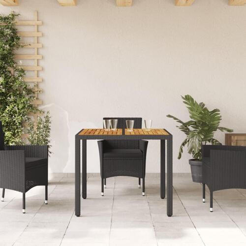 Havebord med akacietop 90x90x75 cm polyrattan sort