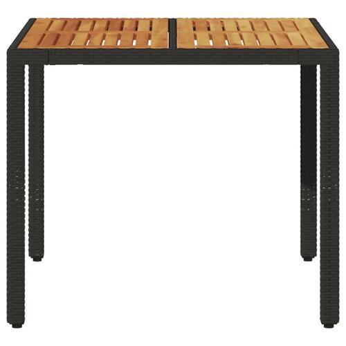 Havebord med akacietop 90x90x75 cm polyrattan sort