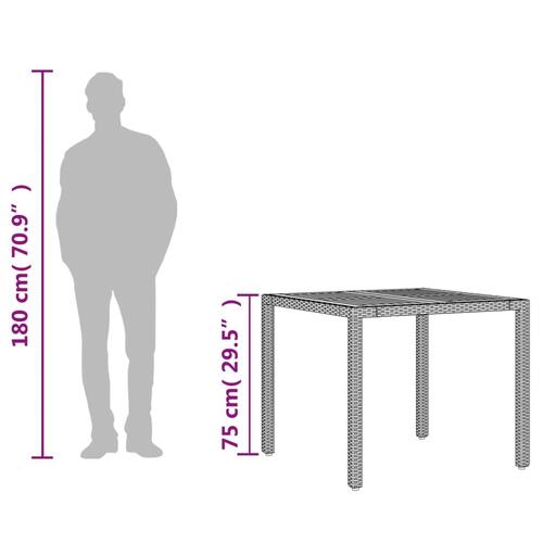 Havebord med akacietop 90x90x75 cm polyrattan sort