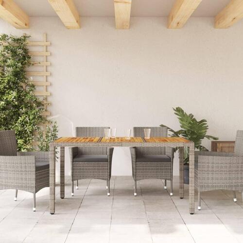 Havebord med akacietop 150x90x75 cm polyrattan grå