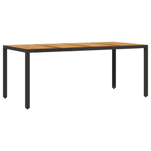 Havebord med akacietop 190x90x75 cm polyrattan sort