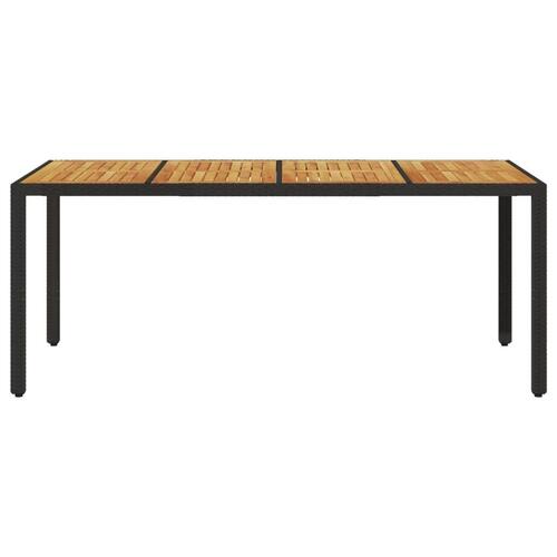 Havebord med akacietop 190x90x75 cm polyrattan sort