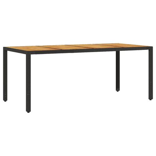 Havebord med akacietop 190x90x75 cm polyrattan sort