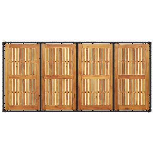 Havebord med akacietop 190x90x75 cm polyrattan sort