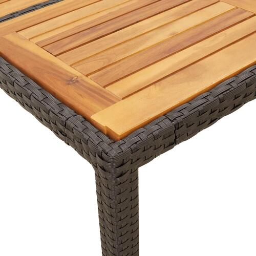 Havebord med akacietop 190x90x75 cm polyrattan sort