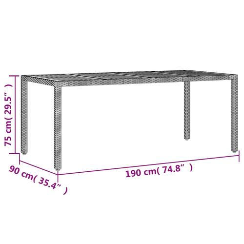 Havebord med akacietop 190x90x75 cm polyrattan sort