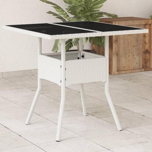 Havebord med glastop 80x80x75 cm polyrattan hvid