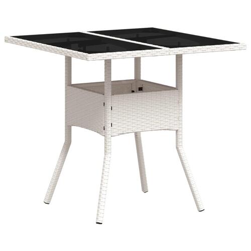 Havebord med glastop 80x80x75 cm polyrattan hvid