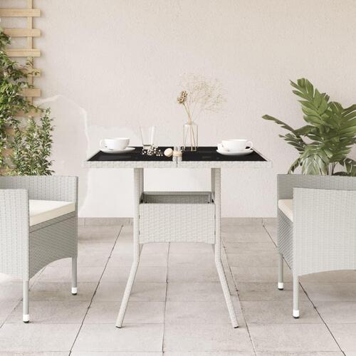 Havebord med glastop 80x80x75 cm polyrattan hvid
