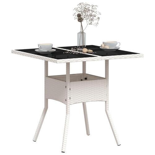 Havebord med glastop 80x80x75 cm polyrattan hvid