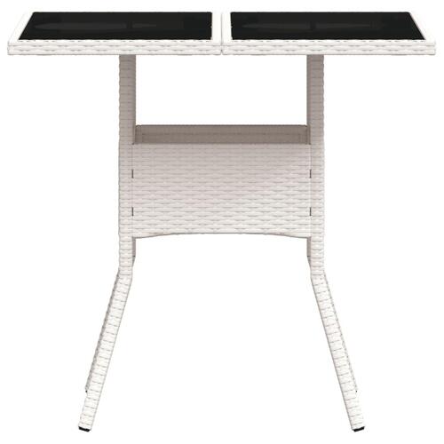 Havebord med glastop 80x80x75 cm polyrattan hvid