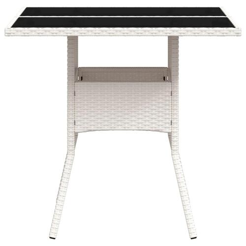 Havebord med glastop 80x80x75 cm polyrattan hvid