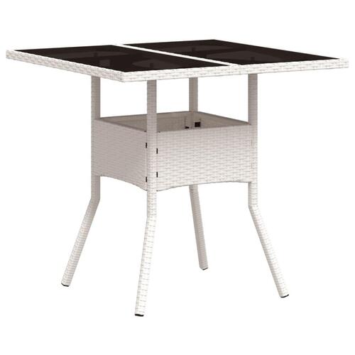 Havebord med glastop 80x80x75 cm polyrattan hvid
