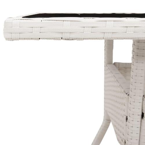 Havebord med glastop 80x80x75 cm polyrattan hvid
