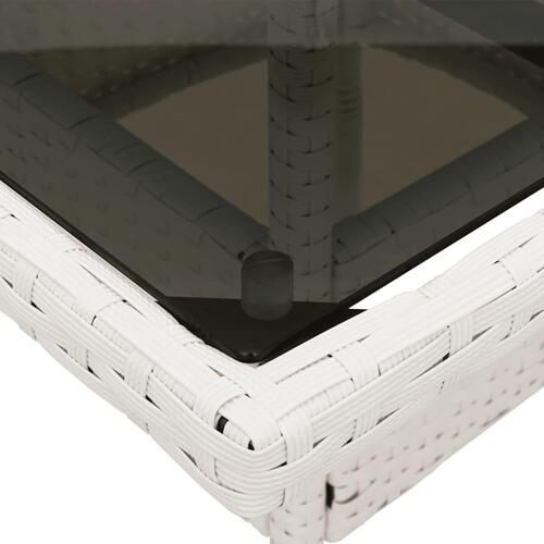 Havebord med glastop 80x80x75 cm polyrattan hvid