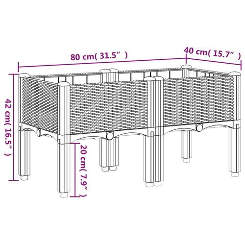 Plantekasse med ben 80x40x42 cm PP brun