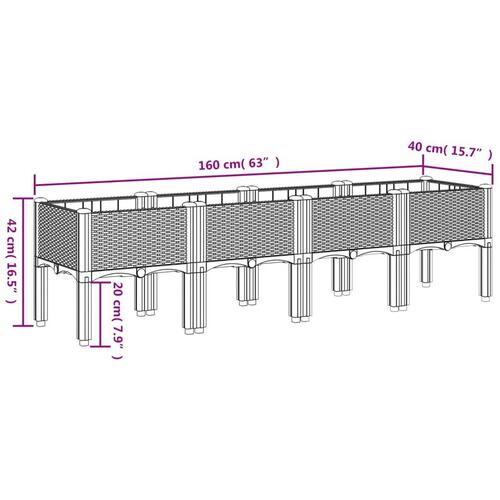 Plantekasse med ben 160x40x42 cm PP hvid