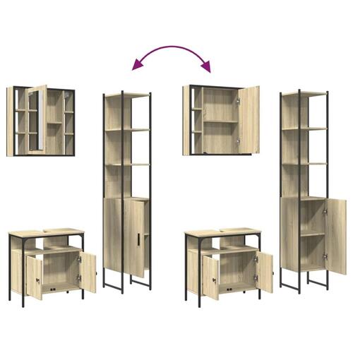 Badeværelsesskabe 3 dele konstrueret træ sonoma-eg