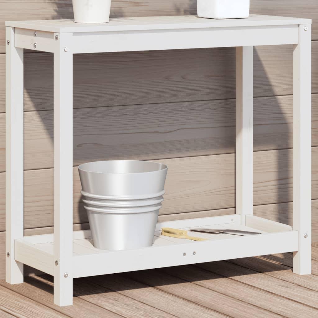 Plantebord med hylde 82,5x35x75 cm massivt fyrretræ hvid