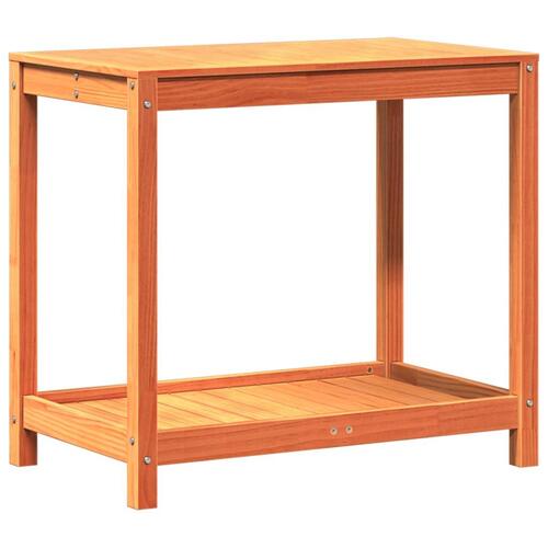 Plantebord med hylde 82,5x50x75 cm massivt fyrretræ gyldenbrun