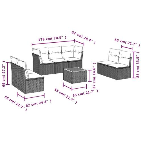 Sofasæt til haven 8 dele med hynder polyrattan sort