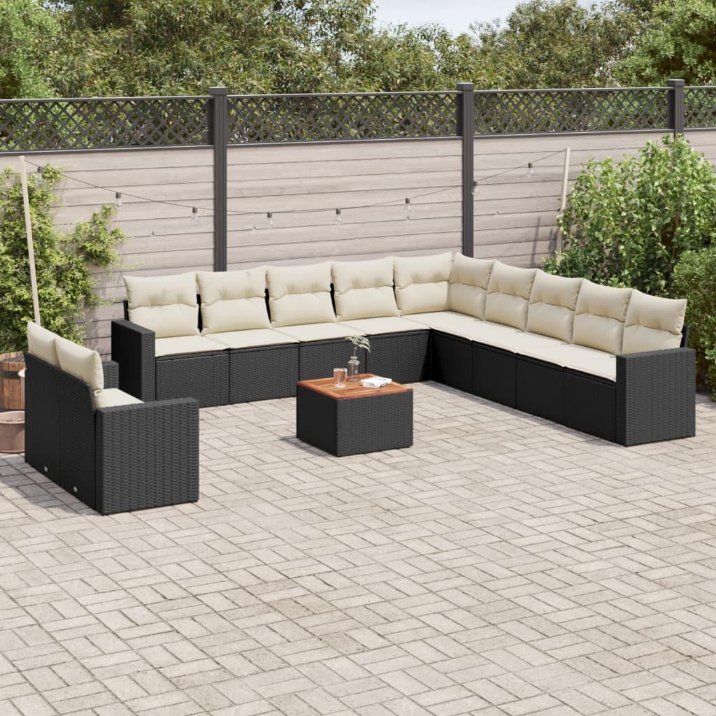 Sofasæt til haven 12 dele med hynder polyrattan sort billede