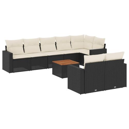 Sofasæt til haven 9 dele med hynder polyrattan sort