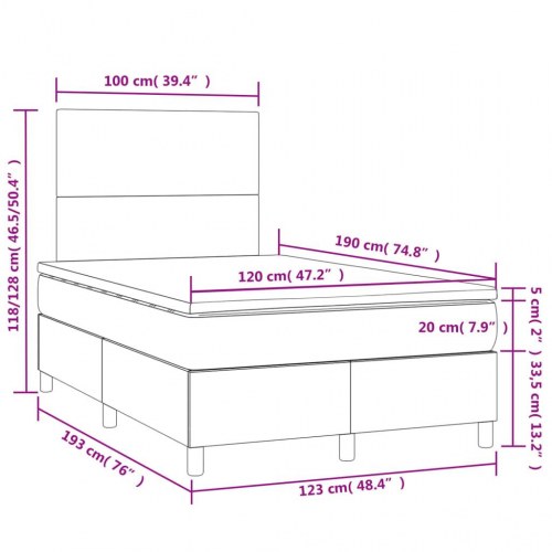 Kontinentalseng med LED-lys 120×190 cm - stof, gråbrun