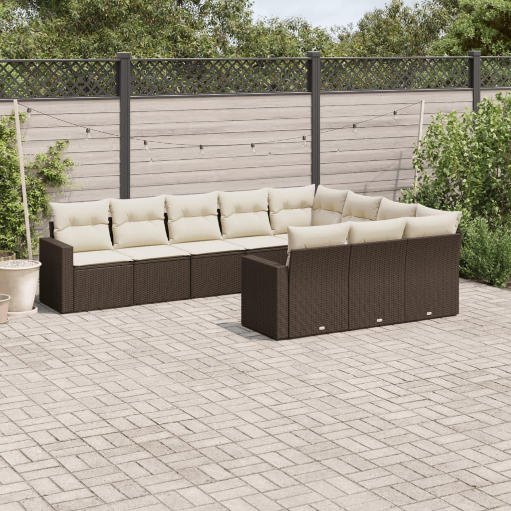 Sofasæt til haven 10 dele med hynder polyrattan brun