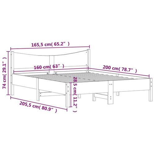 Sengeramme uden madras 160x200 cm massivt fyrretræ hvid