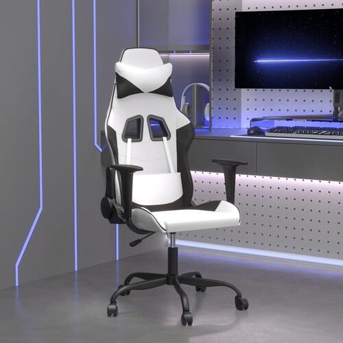 Gamingstol m. massagefunktion kunstlæder hvid og sort