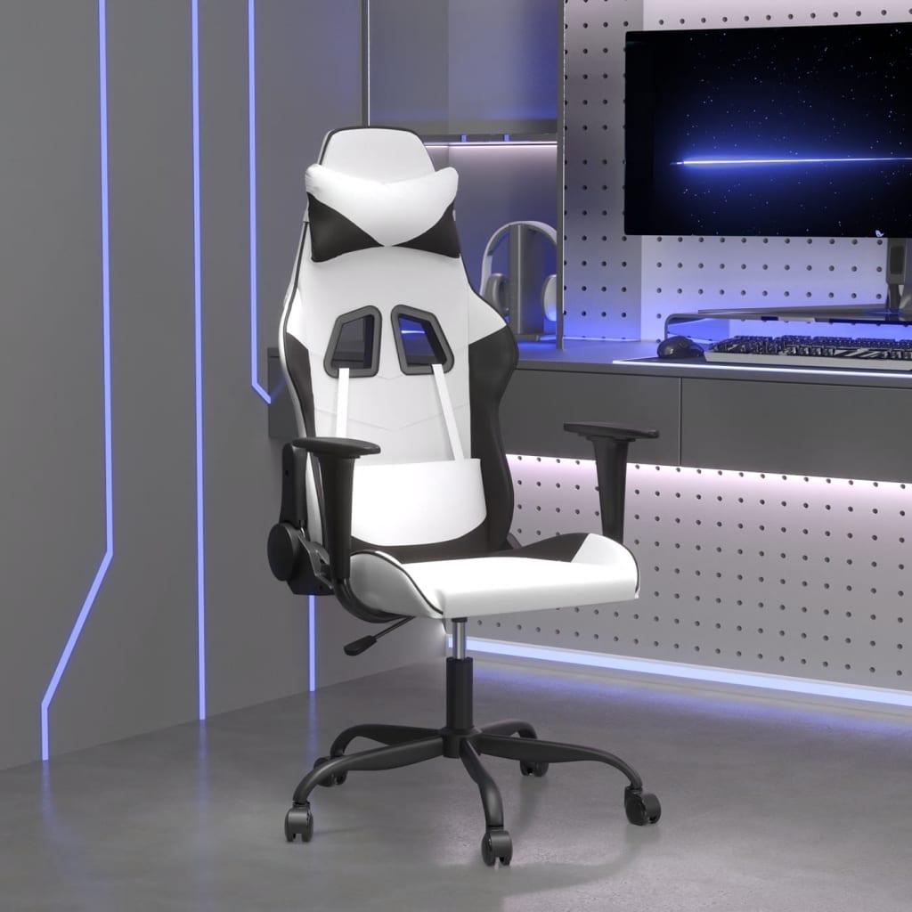 Gamingstol m. massagefunktion kunstlæder hvid og sort