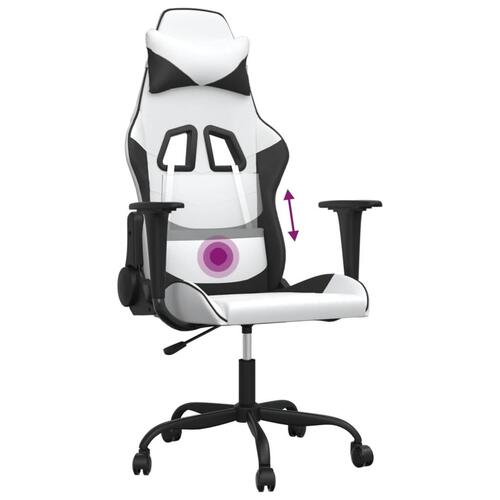 Gamingstol m. massagefunktion kunstlæder hvid og sort