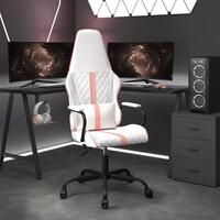 Gamingstol med massagefunktion kunstlæder hvid og lyserød