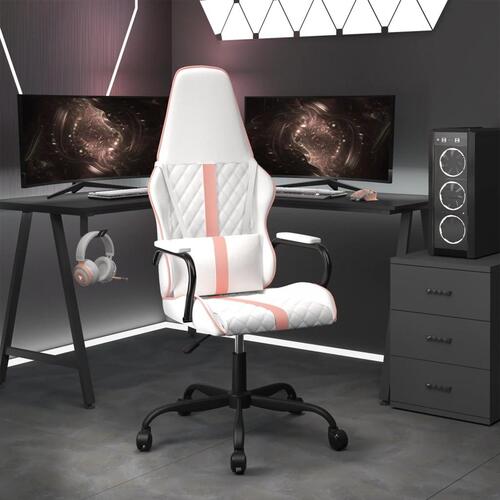 Gamingstol med massagefunktion kunstlæder hvid og lyserød