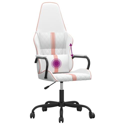 Gamingstol med massagefunktion kunstlæder hvid og lyserød