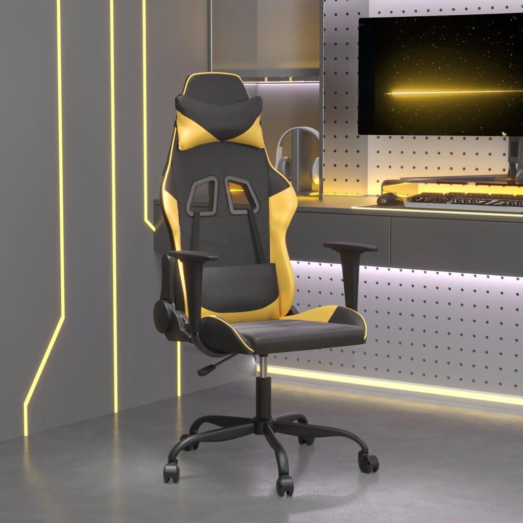Gamingstol m. massagefunktion kunstlæder sort guldfarvet