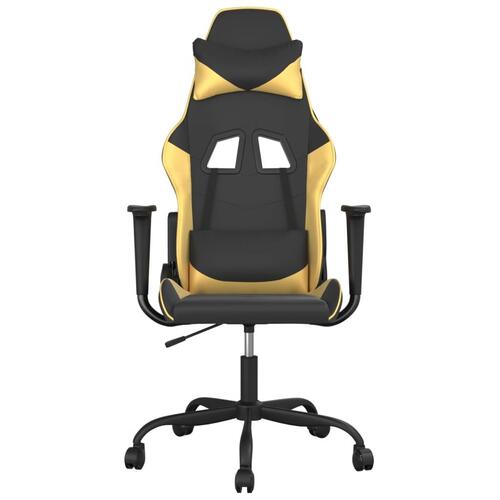 Gamingstol m. massagefunktion kunstlæder sort guldfarvet