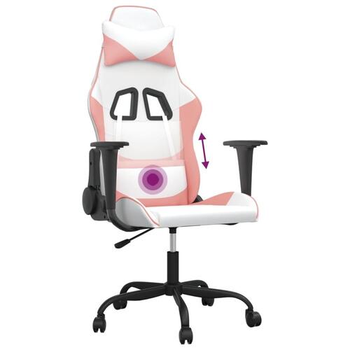 Gamingstol m. massagefunktion kunstlæder hvid og lyserød