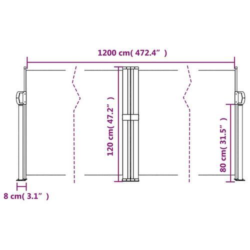 Sidemarkise 120x1200 cm sammenrullelig sort