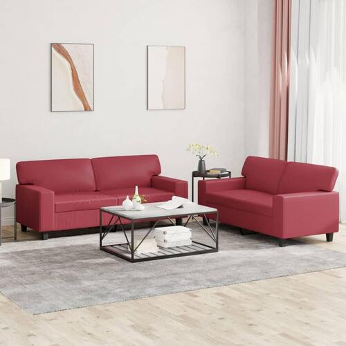 2 personers sofa kunstlæder vinrød