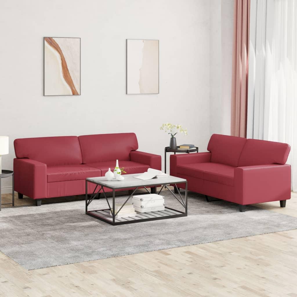 2 personers sofa kunstlæder vinrød