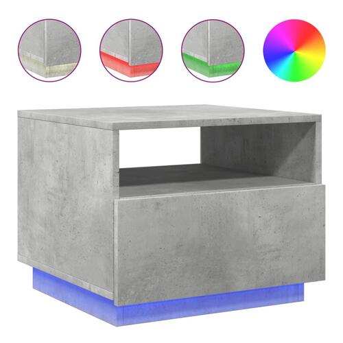 Sofabord med LED-lys 50x49x40 cm betongrå