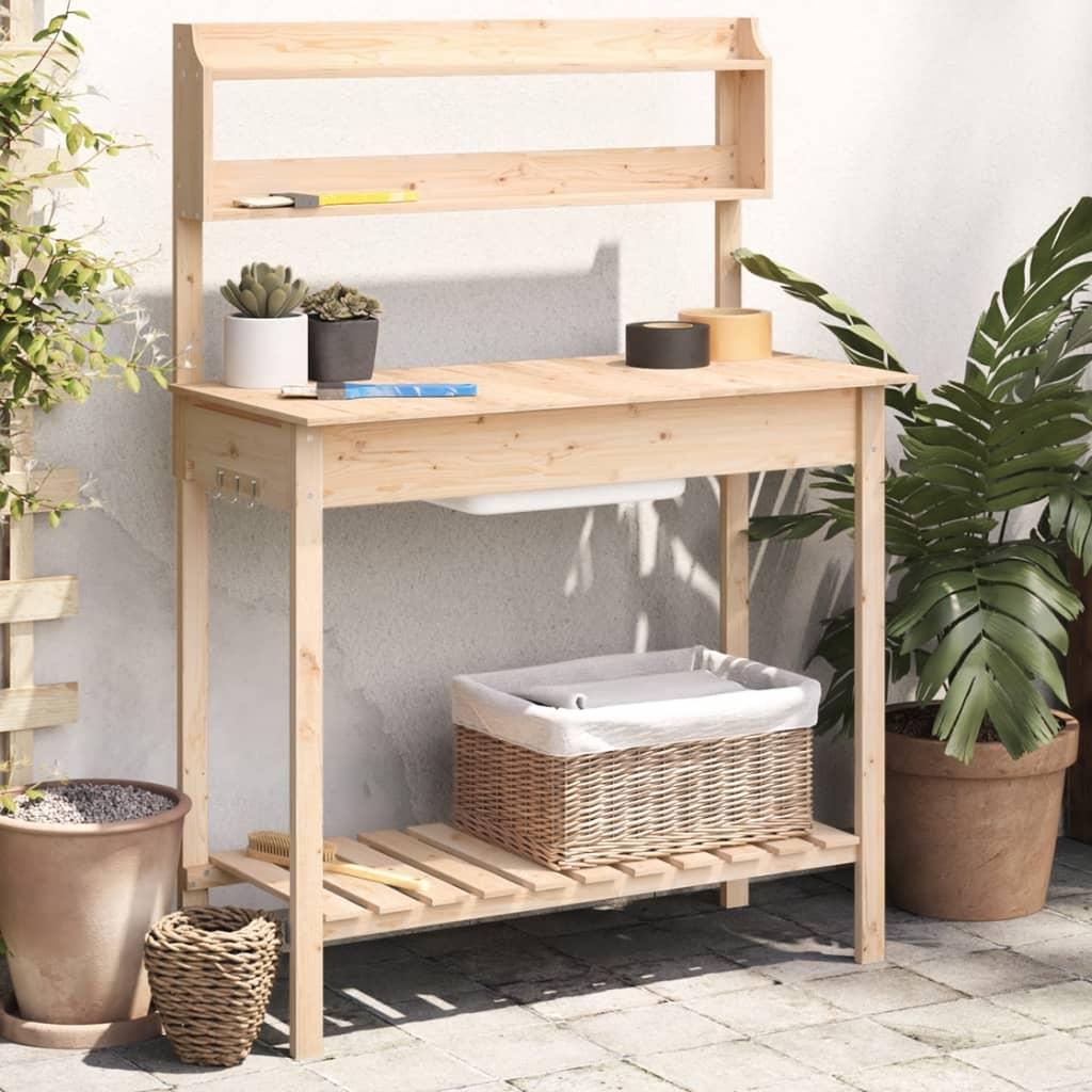 Pottebænk med vask 147,5x44x139,5 cm massivt grantræ